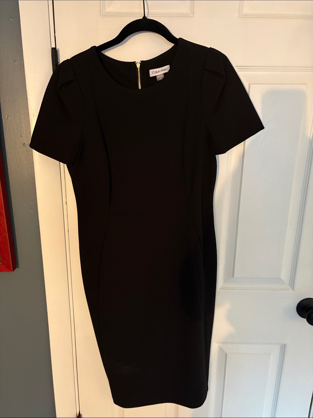 Calvin Klein Black Short-Sleeve Sheath Dress with Back Zip